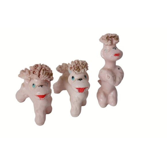 Vintage Spaghetti Pink Poodle with 3 Baby Poodles Figurine 1950's Japan - Picture 4 of 5